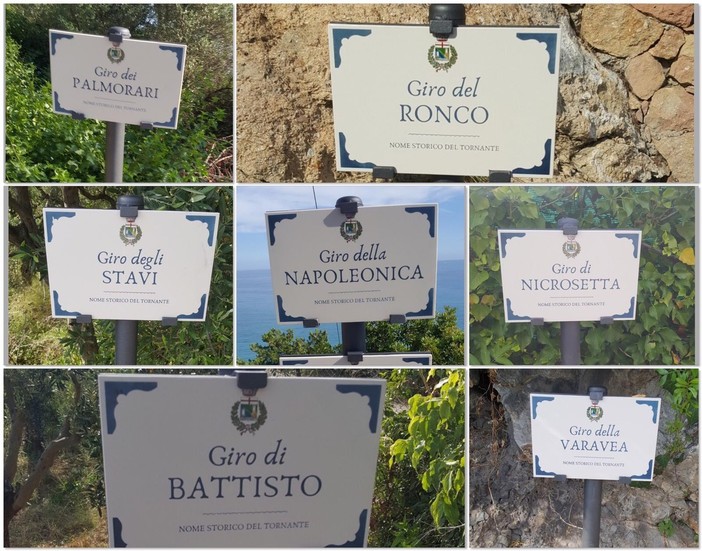 Targhe con i nomi storici dei tornanti sulla strada che da Borgio sale a Verezzi (FOTO)