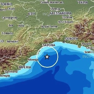 Alle 19.54 lieve scossa di terremoto in mare al confine tra le province di Imperia e Savona