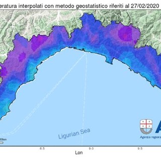 Nell'immagine la cartina con la distribuzione delle temperature alle ore 6.30 Nell'immagine la cartina con la distribuzione delle temperature alle ore 6.30