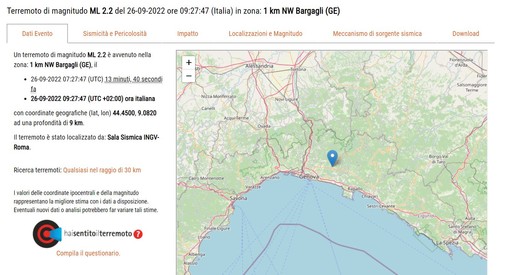 Trema ancora la terra nel genovesato, nuova scossa del 2.2 della scala Richter