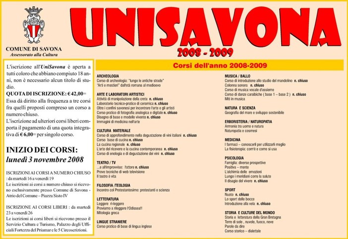 Savona: Unisavona, oggi l'apertura delle iscrizioni Savona: Unisavona, oggi l'apertura delle iscrizioni