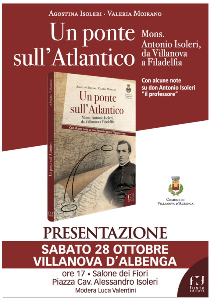 Villanova d'Albenga, il 28 ottobre la presentazione del libro "Un ponte sull’Atlantico"