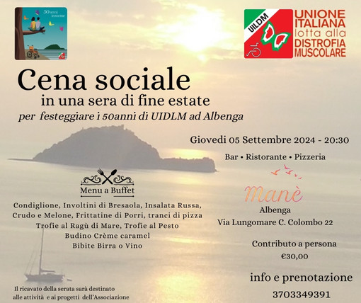 Una cena di beneficenza per i progetti della UILDM che, da oltre 50 anni opera sul territorio di Albenga.