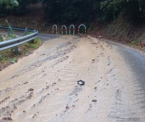 Savona, via alla Strà un fiume d'acqua, allagata la strada al Santuario per i tombini tappati