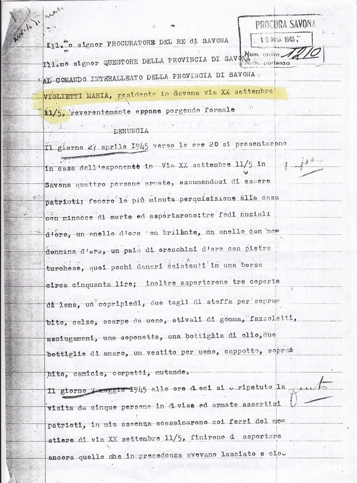 La storia di Maria Viglietti e i furti che subì dai "patrioti"  nel 1945