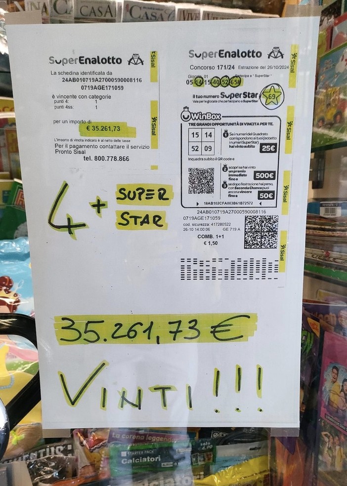 Carcare, vinti oltre 35mila al SuperEnalotto Carcare, vinti oltre 35mila al SuperEnalotto