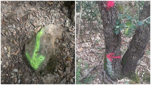 “Vandali del territorio” ancora in azione nel Finalese. Vernice fluorescente e segnaletica “fai da te” sui sentieri della Caprazoppa