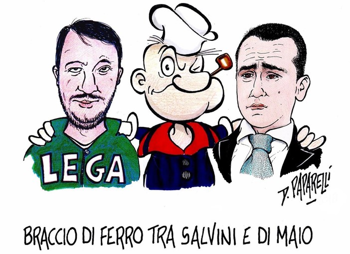 La vignetta: braccio di Ferro tra Salvini e Di Maio