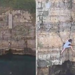 Paura a Polignano a Mare, turista resta bloccata sulla scogliera di Lama Monachile: voleva fare una foto